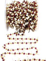 ruby jade natural semi-precious gemstone beads 24k gold plated over silver rosary chain for a necklace, earrings, anklet, and bracelet making.