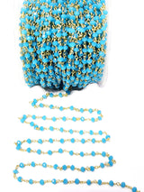 Dark Blue Peruvian Chalcedony quartz gemstone bead chain 24k gold plated over silver, women jewelry making necklaces, earrings, and bracelets bead chain.