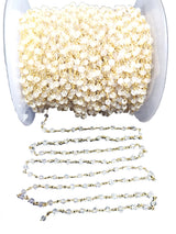 white topaz natural semi-precious gemstone beads 24k gold plated over silver rosary chain for a necklace, earrings, anklet, and bracelet making.