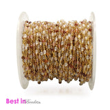 Copper rutile or rutilated natural gemstone beads, 2mm faceted bead chains, handmade rosary bead chain, 24k gold plated over silver wire wrapped chains by the foot. Women jewelry making necklaces, earrings, anklets, and bracelets chains.