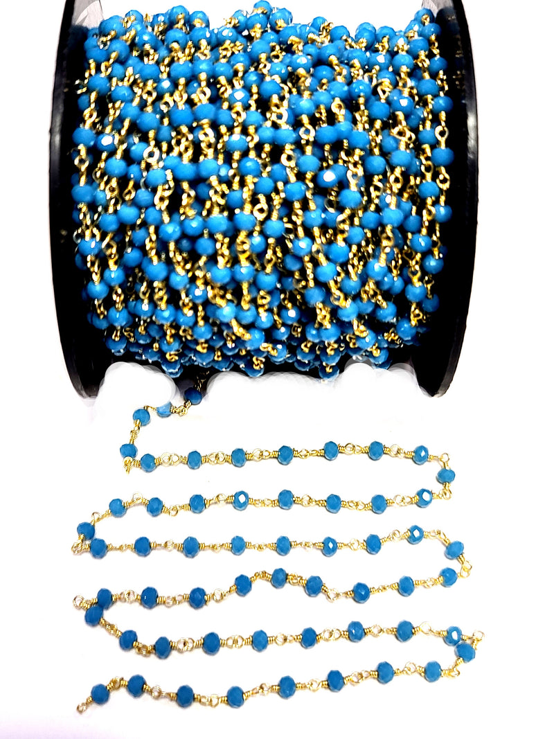 Chalcedony & Turquoise quartz gemstone bead chain 24k gold plated over silver, women jewelry making necklaces, earrings, and bracelets bead chain.
