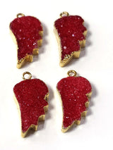 Red druzy leaf bezel charms, 12X20mm single bail 24k gold electroplated bezel women jewelry making earrings, pendants, necklaces, bracelets, and DIY crafts.