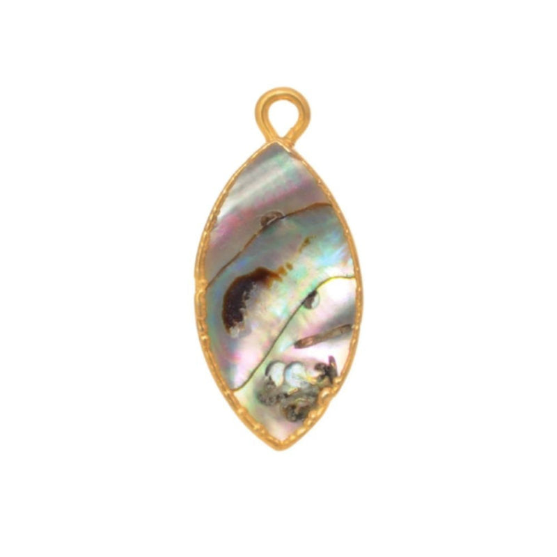 Abalone Shell Marquise Pendant – 24K Gold Electroplated Charm (11x22mm)