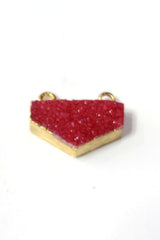 Red druzy chevron bezel charms, 10X17mm half-hexagon bezel charms for women jewelry making pendants, earrings, bracelets, necklaces, and DIY crafts.