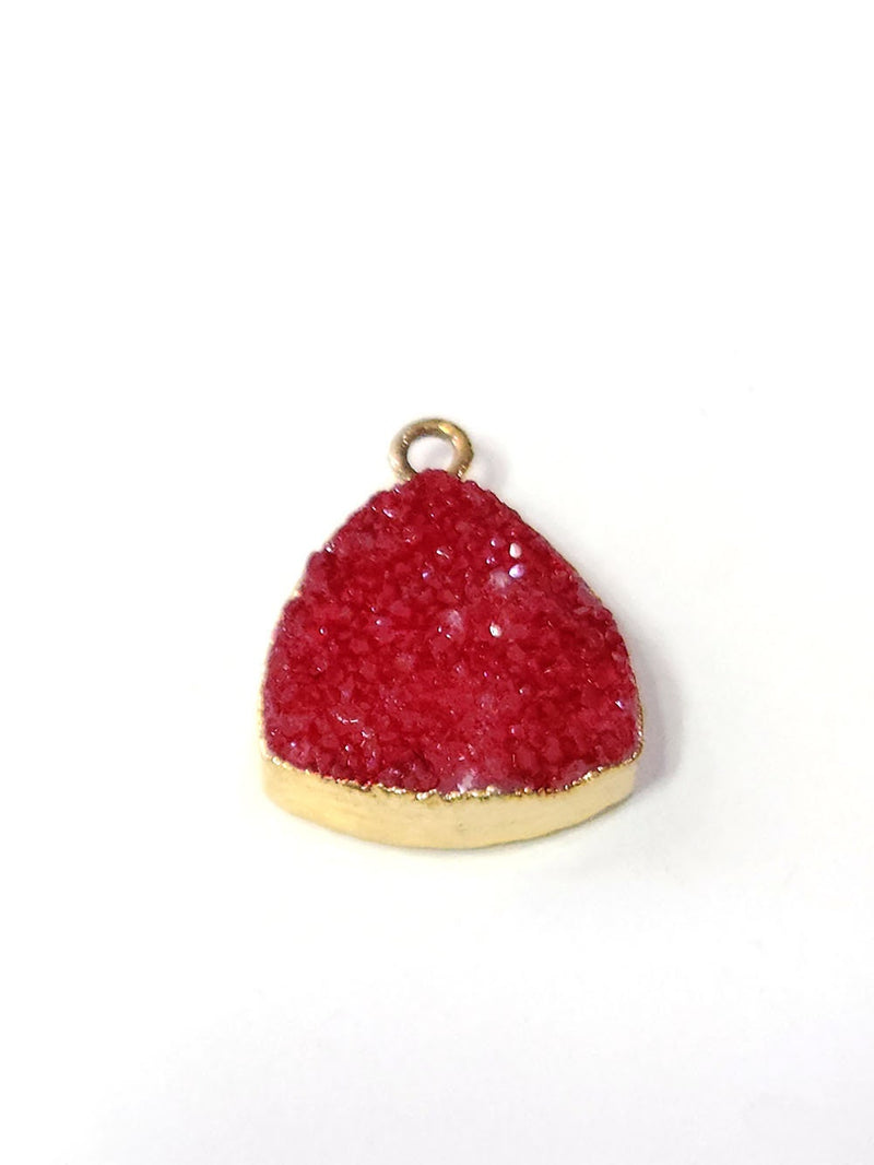 Red druzy triangle bezel charms, 12mm bezel 24k gold electroplated women jewelry-making earrings, pendants, bracelets, necklaces, and DIY crafts.