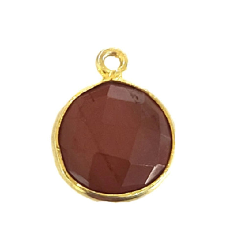 Red Jasper Coin/Round Pendant - Boho Chic Gemstone Necklace with 24kt Gold Elegance