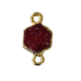 Red druzy hexagon bezel charms, 10mm double bail 24k gold electroplated women jewelry-making earrings, pendants, bracelets, necklaces, and DIY crafts.