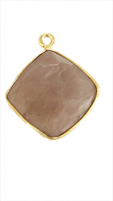 Peach Moonstone Stone Necklace for Jewelry Making 12 15 18mm Cushion/Diamond Bezel Charms Pendants 24K Gold Plated Over 925 Sterling Silver