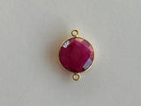 Ruby natural gemstone coin shaped bezel charms 11mm, 15mm, 18mm 24k gold plated over silver double bail.