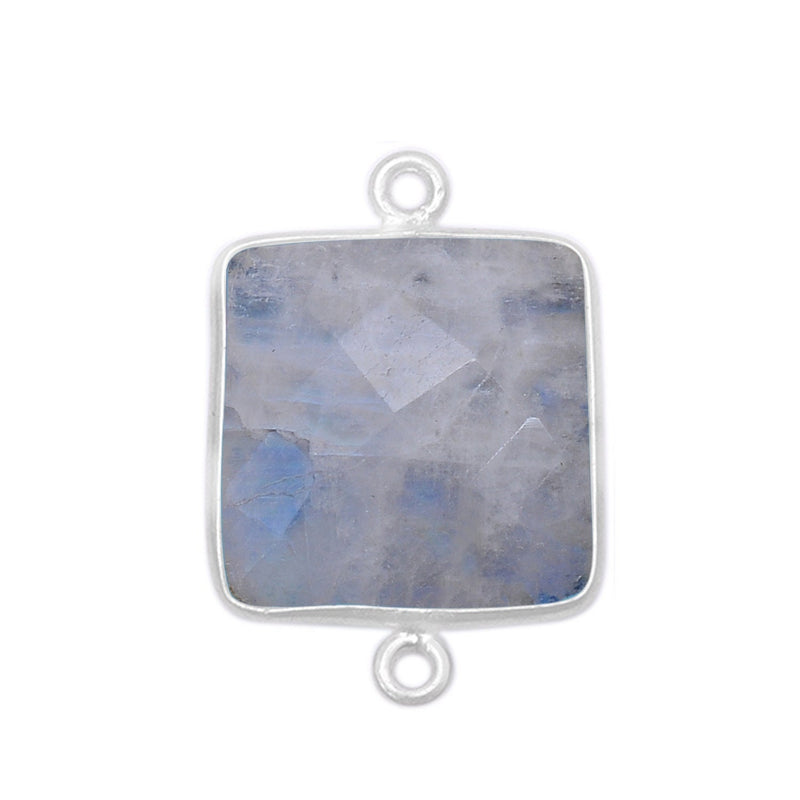 Rainbow Moonstone Square Pendant - Boho Chic Gemstone Necklace with 925 Sterling Silver Elegance