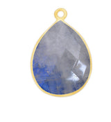 Rainbow Moonstone Pear/Flat Teardrop Pendant - Boho Chic Gemstone Necklace with 24kt Gold Elegance