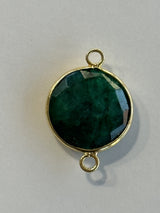 Emerald Coin/Round Pendant - Boho Chic Gemstone Necklace with 24kt Gold Elegance