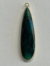 Emerald Pear/Flat Teardrop Pendant - Boho Chic Gemstone Necklace with 24kt Gold Elegance