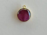 Ruby Stone Necklace for Jewelry Making 11mm 15mm 18mm Coin/Round Bezel Charms Pendants Connectors 24K Gold Plated Over 925 Sterling Silver