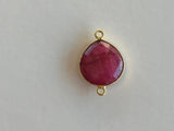 Ruby Heart Bezel Charm: 24K Gold Plated Sterling Silver Pendant (12-30mm)