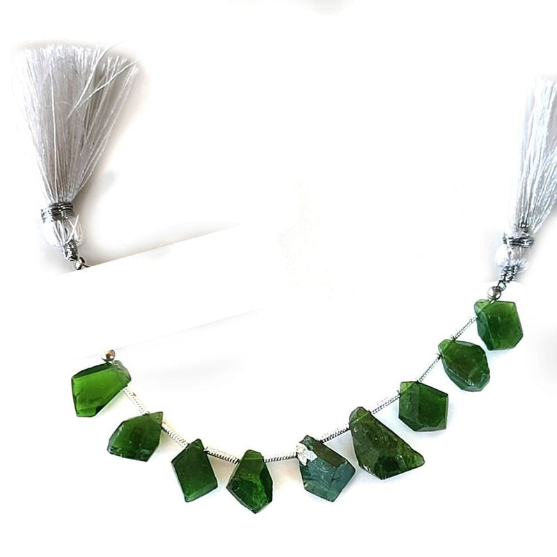 Chrome Diopside natural gemstone bead strands, fancy shaped 4-inch long bead strand, faceted bead size 6X7.5-5X8mm, handmade gemstone bead strand 20 carats, women jewelry making necklaces, earrings, and bracelets bead strands.