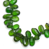 Chrome Diopside natural gemstone bead strands, pear shaped 4-inch long bead strand, faceted bead size 4X5.5-7X7.5mm, handmade gemstone bead strand 23 carats, women jewelry making necklaces, earrings, and bracelets bead strands.