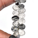 Flat Pear Black Rutile/Termilated Quartz Beads - DIY Beading Supplies
