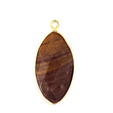 Brown Jasper Stone Necklace for Jewelry Making 11X22mm Marquise/Evil Eye Bezel Charms Pendants Connectors 24K Gold Plated Over Silver