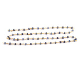 Blue Sapphire Natural Precious AAA Gemstone 18K Solid Gold 3mm Bead Women Jewelry Making Necklace Rosary Chain Per INCH September Birthstone
