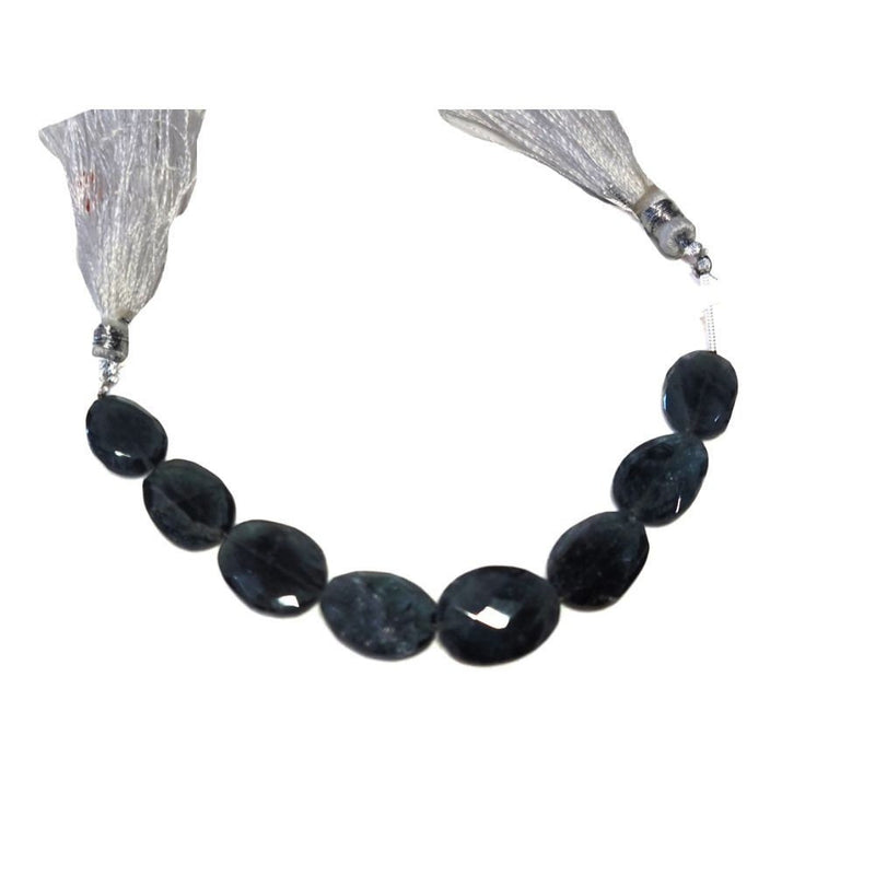 Blue moss aquamarine natural gemstone bead strands, flat tumble shaped 4-inch long bead strand, faceted bead size 11X8-11.5X9mm, handmade gemstone bead strand 27 carats, women jewelry making necklaces, earrings, and bracelets bead strands.