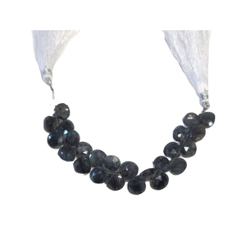 Blue moss aquamarine natural gemstone bead strands, heart shaped 4-inch long bead strand, faceted bead size 5.5-7mm, handmade gemstone bead strand 20 carats, women jewelry making necklaces, earrings, and bracelets bead strands.