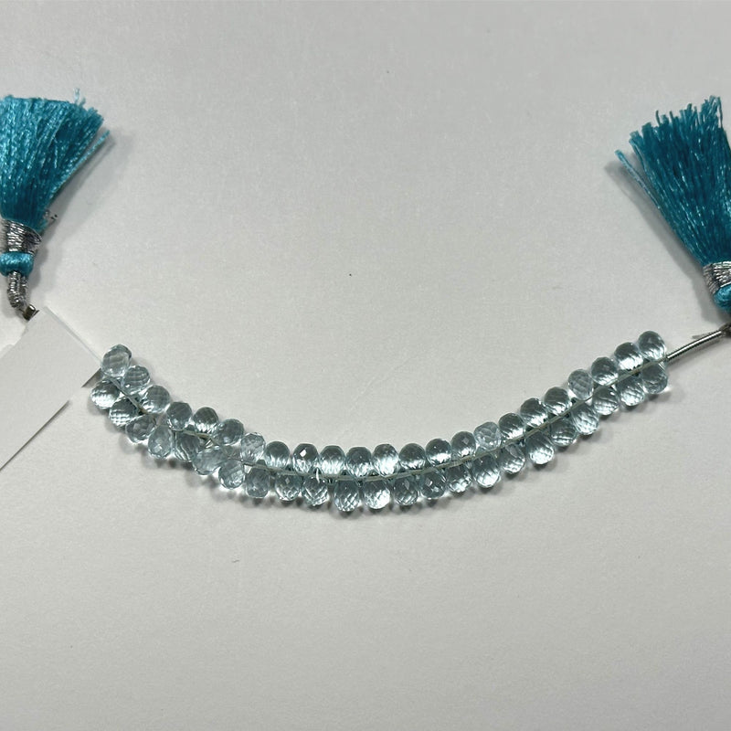 Sky Aquamarine natural semi-precious gemstone bead strands, teardrop-shaped 4-inch long bead strand, faceted bead size 4X6mm handmade gemstone bead strand 28 Carat, women jewelry making necklaces, earrings, and bracelets bead strands.