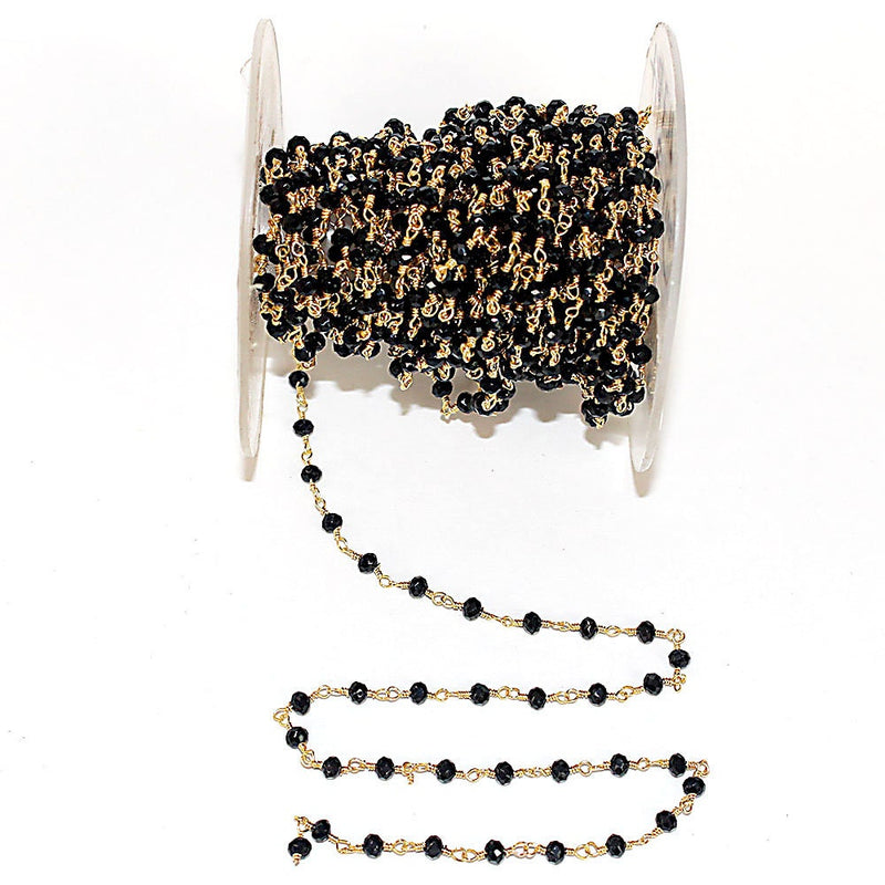 Black Spinel quartz gemstone bead chain 24k gold plated over silver, women jewelry making necklaces, earrings, and bracelets bead chain.