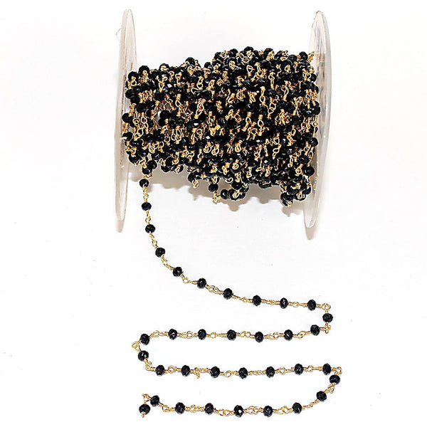 Black Spinel quartz gemstone bead chain 24k gold plated over silver, women jewelry making necklaces, earrings, and bracelets bead chain.