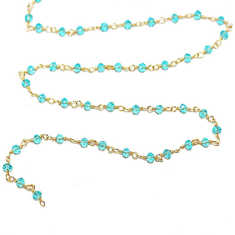 Blue Topaz quartz gemstone bead chain 24k gold plated over silver, women jewelry making necklaces, earrings, and bracelets bead chain.