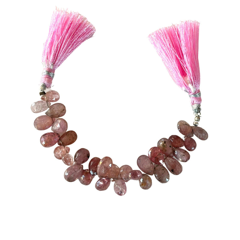 Pink Spinel natural semi-precious gemstone bead strands, unusual heart-shaped 4-inch long bead strand, faceted bead size 5.5mm handmade gemstone bead strand 45 Carat, women jewelry making necklaces, earrings, and bracelets bead strands.