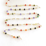 Multi Color quartz gemstone bead chain 24k gold plated over silver, women jewelry making necklaces, earrings, and bracelets bead chain.