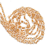 clear quartz gemstone bead chain 24k gold plated over silver, women jewelry making necklaces, earrings, and bracelets bead chain.