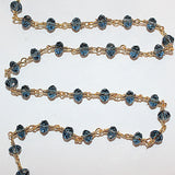 london blue topaz quartz gemstone bead chain 24k gold plated over silver, women jewelry making necklaces, earrings, and bracelets bead chain.
