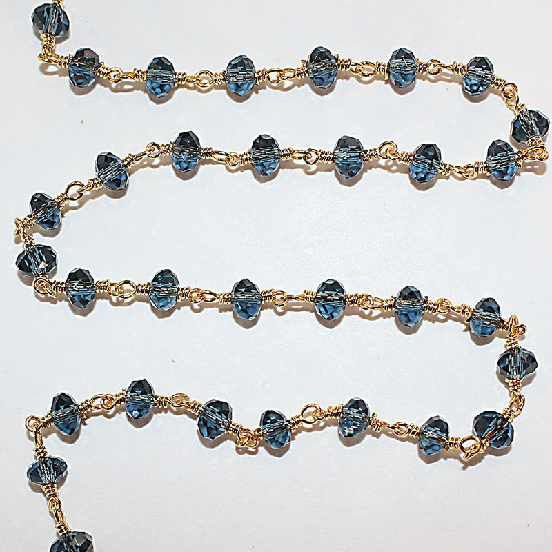 london blue topaz quartz gemstone bead chain 24k gold plated over silver, women jewelry making necklaces, earrings, and bracelets bead chain.
