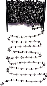 black spinel quartz faceted 3mm bead rosary chain.