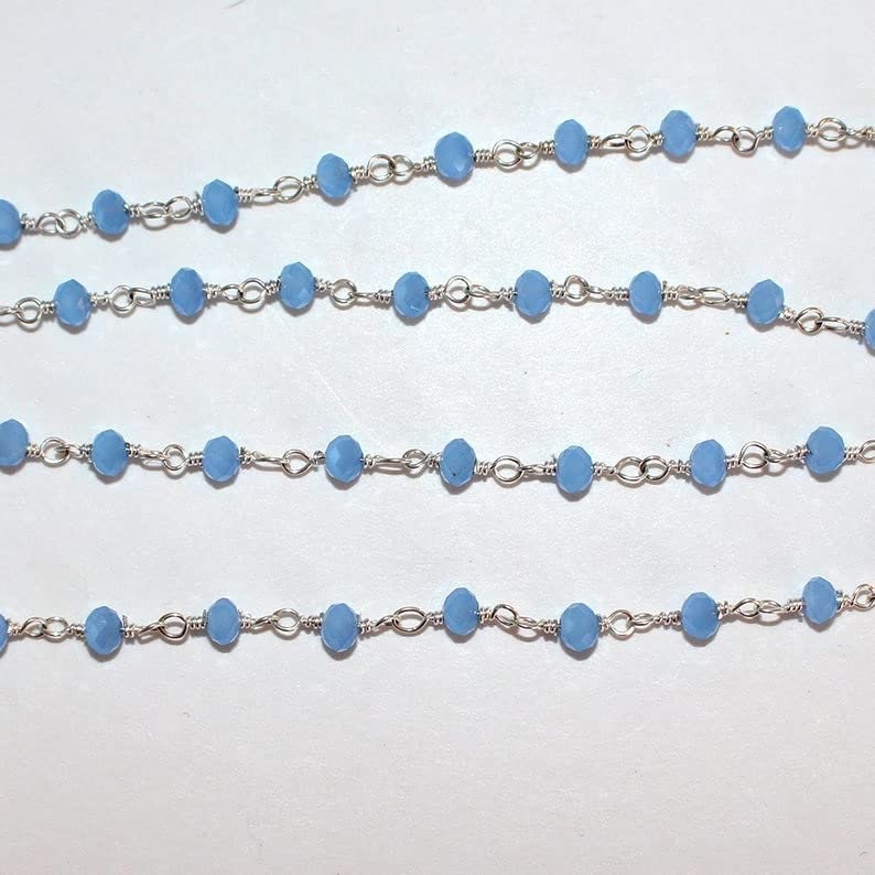 blue chalcedony quartz gemstone bead chain silver, women jewelry making necklaces, earrings, and bracelets bead chain.