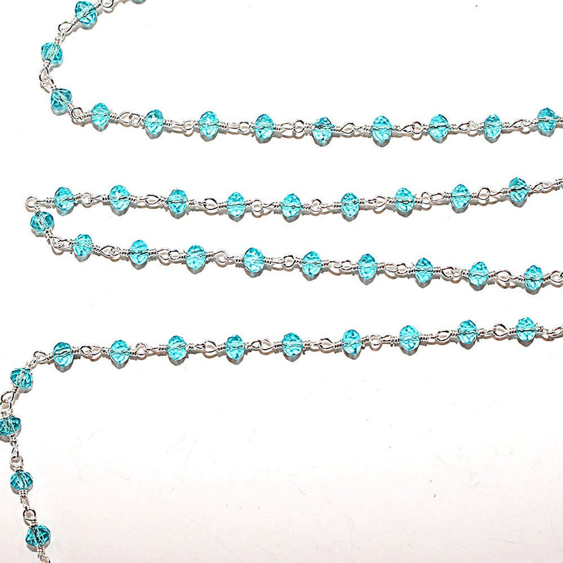 blue topaz quartz gemstone bead chain silver, women jewelry making necklaces, earrings, and bracelets bead chain.