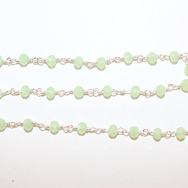 green chalcedony quartz gemstone bead chain silver, women jewelry making necklaces, earrings, and bracelets bead chain.