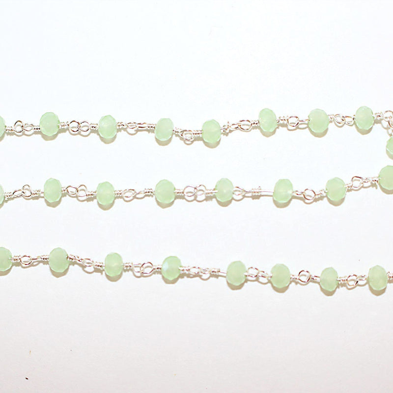 green chalcedony quartz gemstone bead chain silver, women jewelry making necklaces, earrings, and bracelets bead chain.