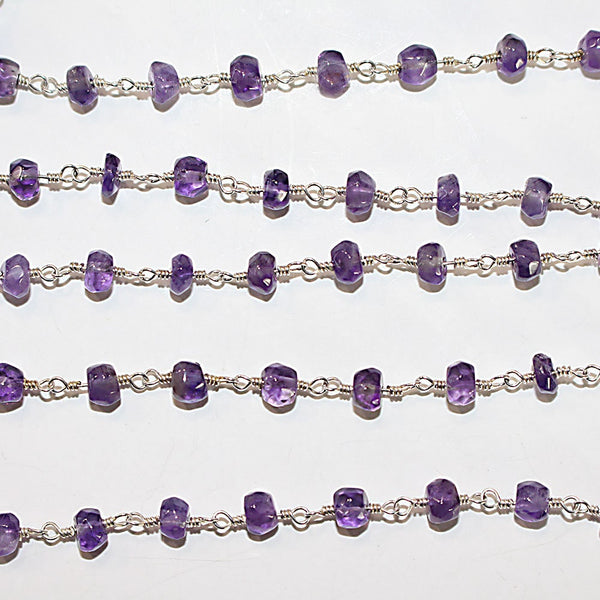 Amethyst natural semi-precious gemstone beads 3mm rosary chain for a necklace, earrings, anklet, and bracelet making.