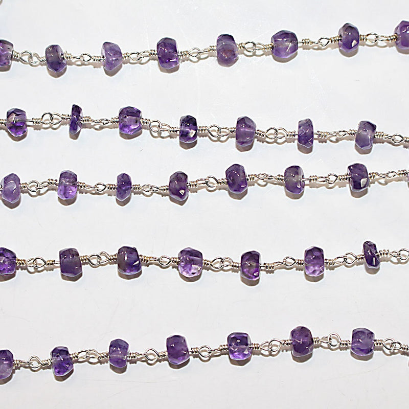 Amethyst natural semi-precious gemstone beads 3mm rosary chain for a necklace, earrings, anklet, and bracelet making.