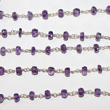 Amethyst natural semi-precious gemstone beads 3mm rosary chain for a necklace, earrings, anklet, and bracelet making.