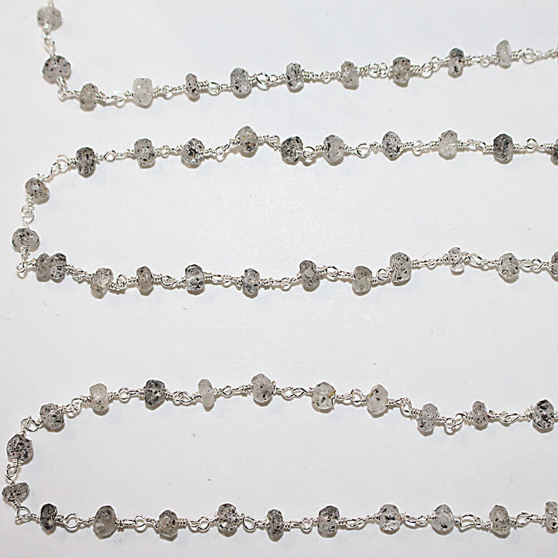Black Rutile or Rutilated Quartz natural semi-precious gemstone beads 3mm rosary chain for a necklace, earrings, anklet, and bracelet making.