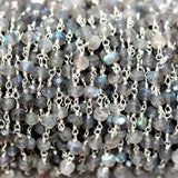 Labradorite natural semi-precious gemstone beads 3mm, 4mm silver plated rosary chain for a necklace, earrings, anklet, and bracelet making.