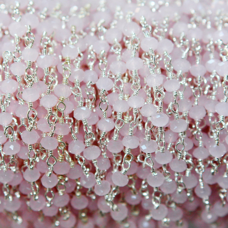 pink chalcedony quartz gemstone bead chain silver, women jewelry making necklaces, earrings, and bracelets bead chain.
