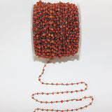 Carnelian natural semi-precious gemstone beads 3mm antique black oxidized rosary chain for a necklace, earrings, anklet, and bracelet making.