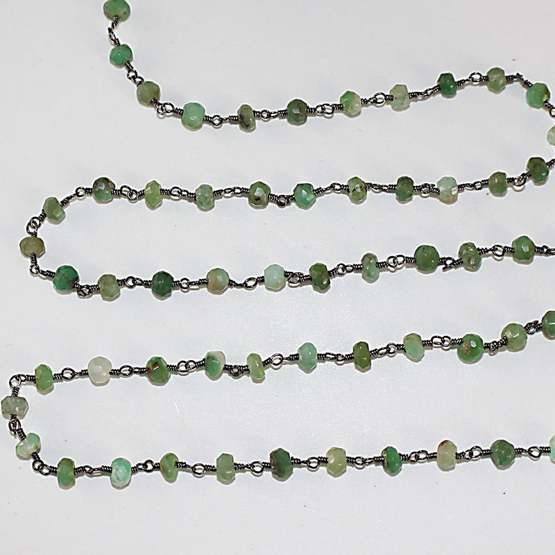 Chrysoprase natural semi-precious gemstone beads 3-4mm rosary chain for a necklace, earrings, anklet, and bracelet making.