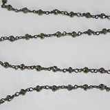 Pyrite natural semi-precious gemstone beads 3-4mm antique black oxidized rosary chain for a necklace, earrings, anklet, and bracelet making.