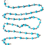 Turquoise natural semi-precious gemstone beads 3mm antique black oxidized rosary chain for a necklace, earrings, anklet, and bracelet making.